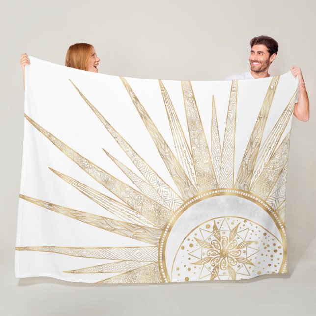 Couverture Polaire Elegant Gold Doodles Sun Moon Mandala Design (En situation)