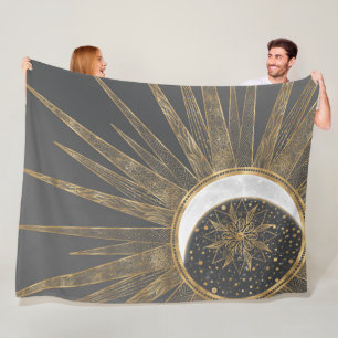 Couverture Polaire Elegant Gold Doodles Sun Moon Mandala Design