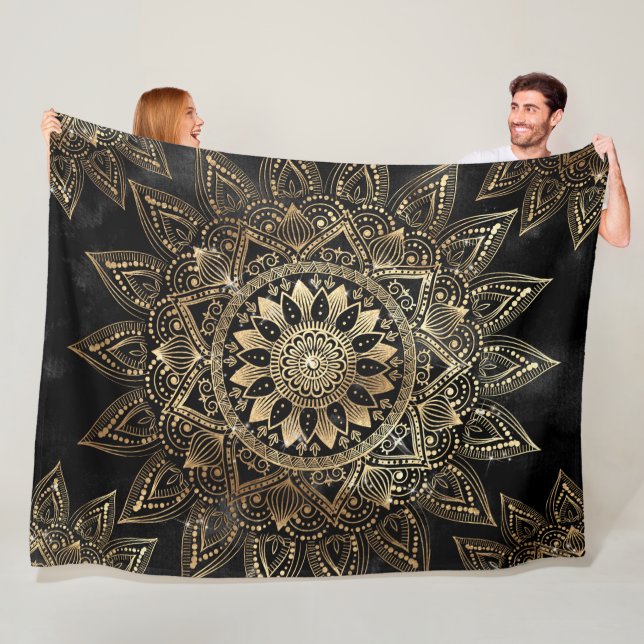 Couverture Polaire Elégant Gold Mandala Black Design (En situation)