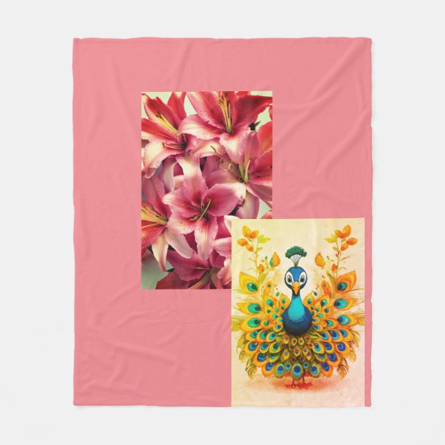 Couverture Polaire "Élégant imprimé floral et paon (Devant)