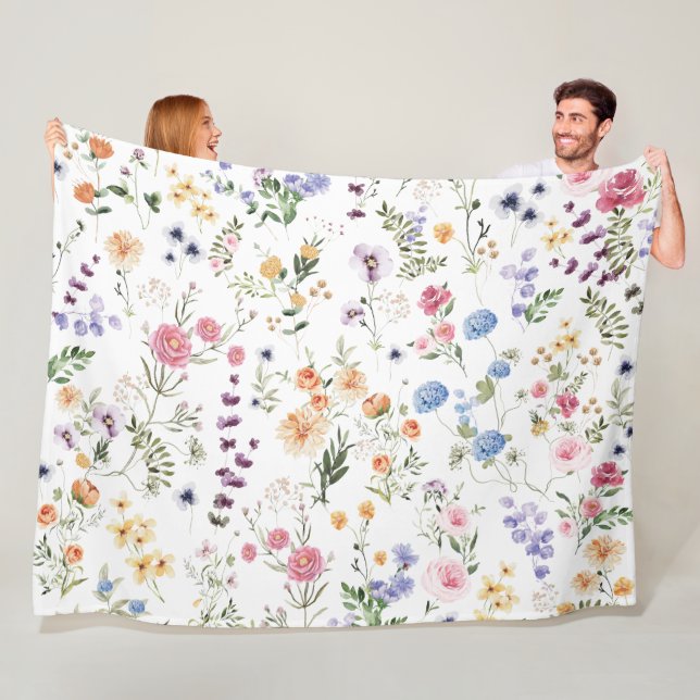 Couverture Polaire Elégant jardin Fleur sauvage aquarelle (En situation)