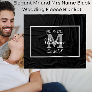 Couverture Polaire Élégant M. et Mme Nom Mariage noir