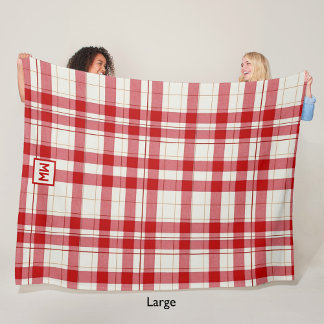 Couverture Polaire Élégant monogramme classique rouge et crème