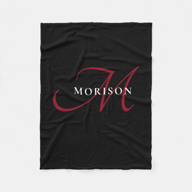 Couverture Polaire Élégant Monogramme moderne noir rouge (Devant)