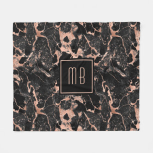 Couverture Polaire Élégant Monogramme Rose Gold Marbre noir
