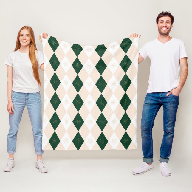 Couverture Polaire Élégant Motif arlequin de Noël avec flocon de neig (En situation)