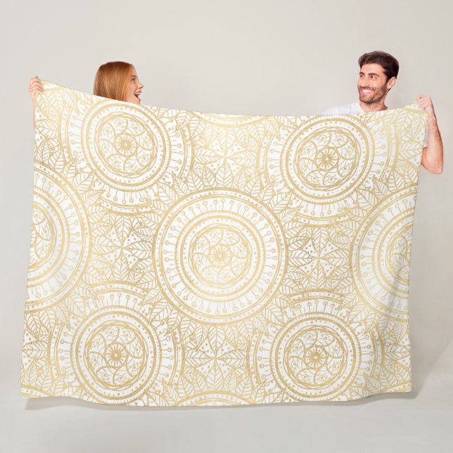 Couverture Polaire Élégant Motif blanc de tournesol Mandala Gold (En situation)