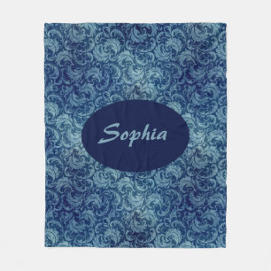 Couverture Polaire Elégant motif de Damas Vintage bleu
