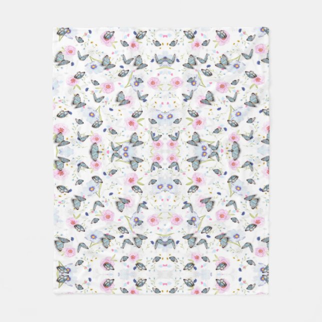Couverture Polaire Elégant motif de fleurs et papillons modernes (Devant)