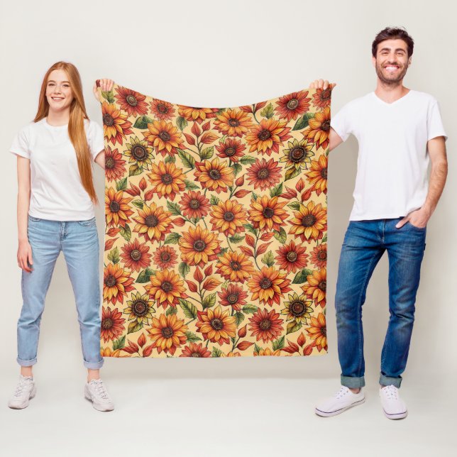 Couverture Polaire Élégant Motif de tournesol moderne et coloré (En situation)