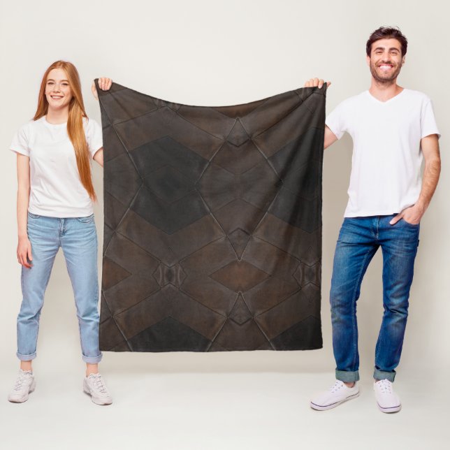 Couverture Polaire Élégant Motif Rustic Faux Cuir Brown (En situation)