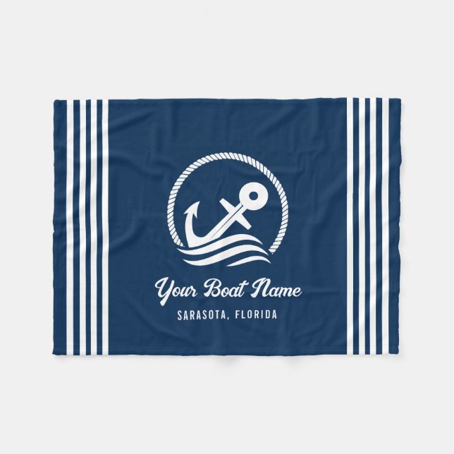 Couverture Polaire Elegant Navy Blue Custom Boat Nom Ancre (Devant (Horizontal))