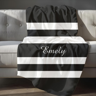 Couverture Polaire Élégant noir blanc rayures Motif Nom