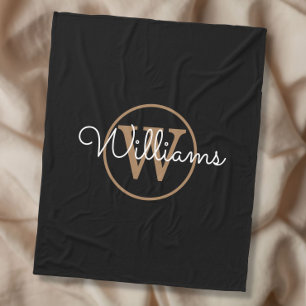 Couverture Polaire Élégant Noir Monogramme Or Nom du script