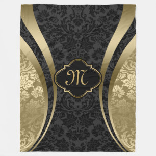 Couverture Polaire Elégant noir & or métal métal floral Damas