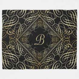 Couverture Polaire Élégant or Foil Look Scrollwork Script sur noir
