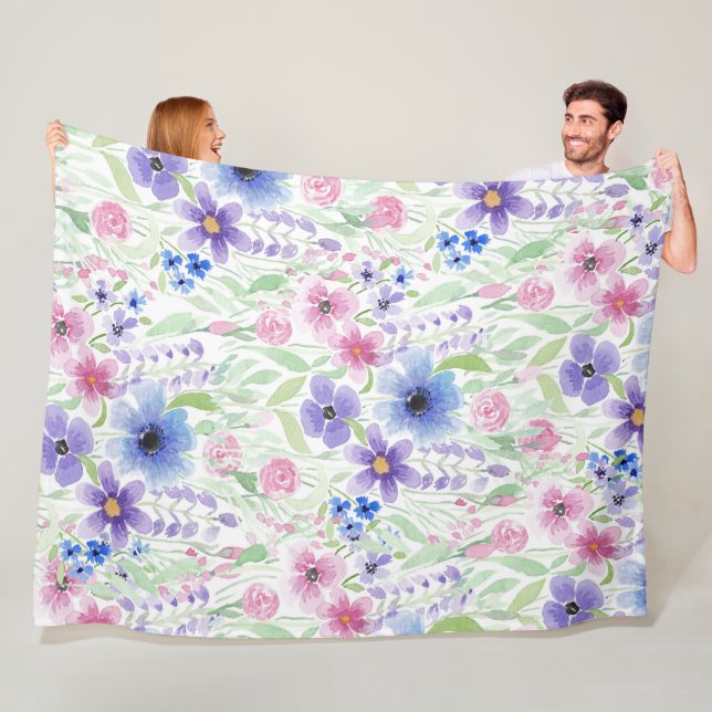 Couverture Polaire Elégant Pays Rose violet bleu Aquarelle (En situation)