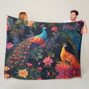 Couverture Polaire Elégant Peacock Bleu et Or dans Jardin coloré