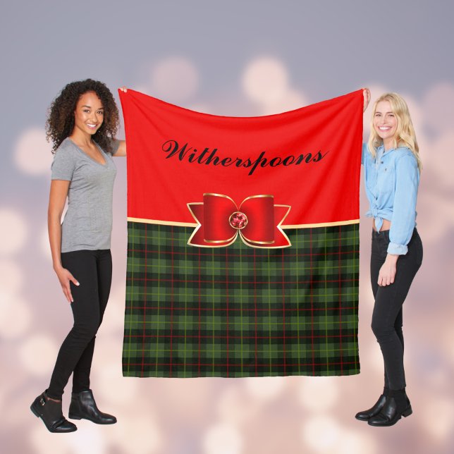 Couverture Polaire Élégant Plaid et Bow avec le nom Noël (Créateur téléchargé)