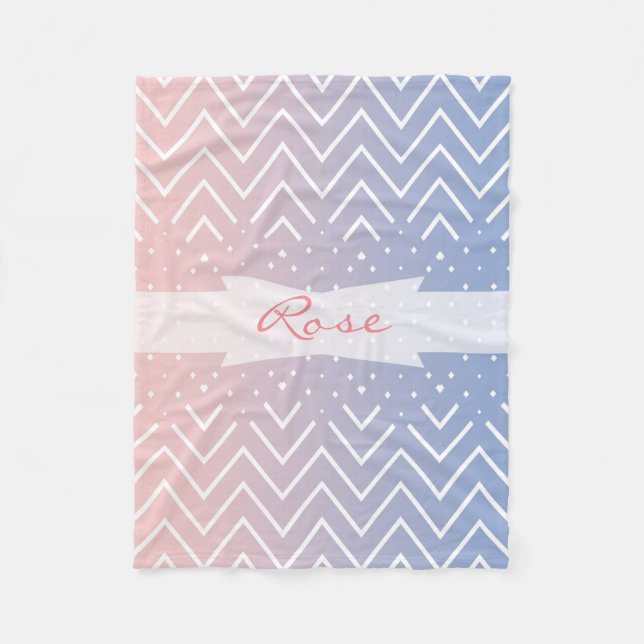 Couverture Polaire Elégant quartz rose bleu pastel Chevron Nom (Devant)