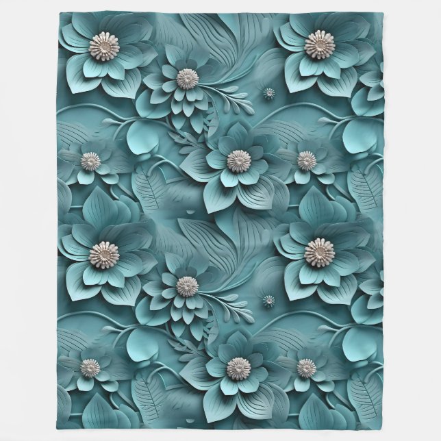 Couverture Polaire Élégant relief 3D floral Turquoise (Devant)