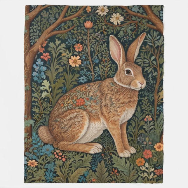 Couverture Polaire Élégant retro lapin boisé boisé fleuri (Devant)