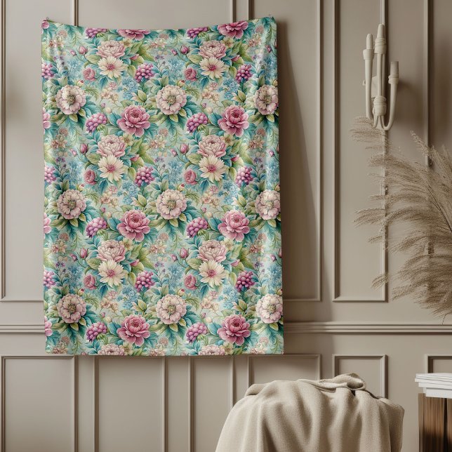 Couverture Polaire Elégant Rococo Floral Ornate Motifs botaniques (Elegant Rococo Floral Ornate Botanical Patterns Fleece Blanket)