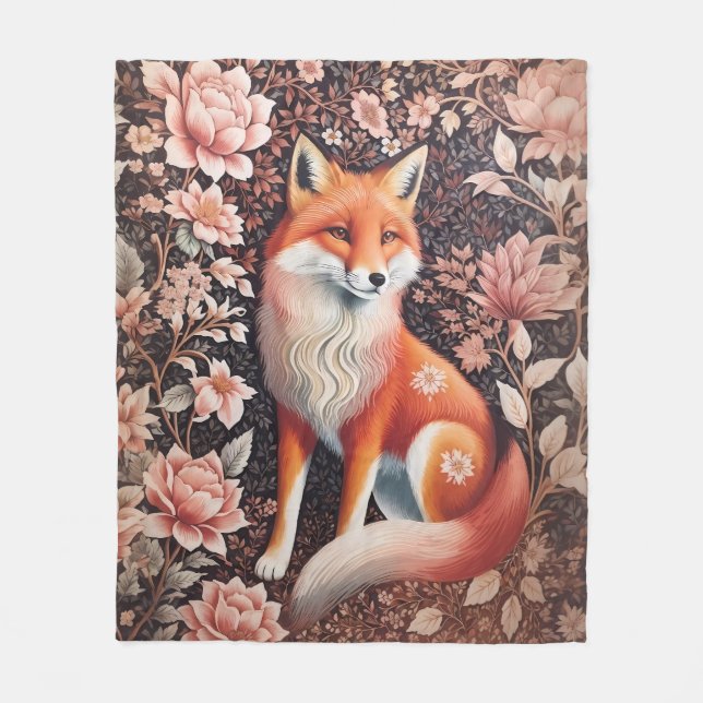 Couverture Polaire Elégant rose Floral Fox William Morris Inspiré (Devant)