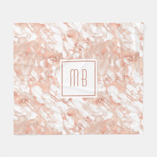 Couverture Polaire Élégant Rose Monogram Marbre blanc Or (Devant (Horizontal))