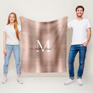 Couverture Polaire Élégant Rose Monogramme Or Scénario Métal Brossé