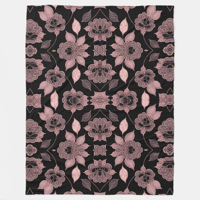 Couverture Polaire Élégant rose sur dentelle noire dans le style vint (Devant)