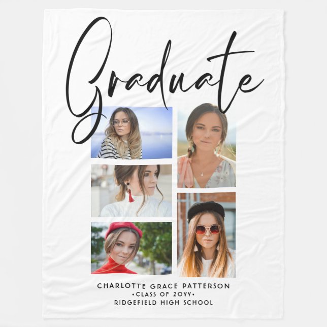 Couverture Polaire Élégant Script Multi Photo Graduate (Devant)
