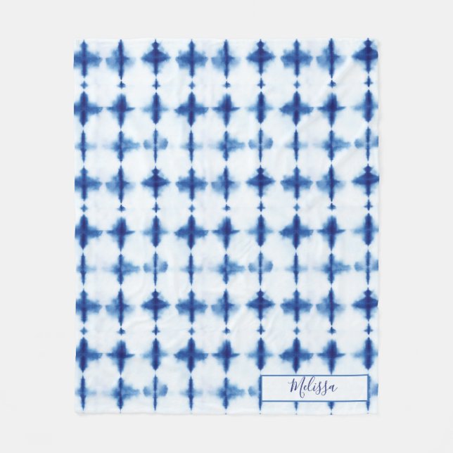 Couverture Polaire Elégant Shibori Blue Motif Nom personnalisé (Devant)