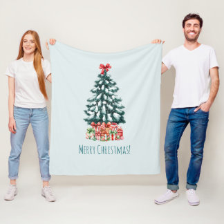 Couverture Polaire Elegant Snowy Christmas Tree Mint Green