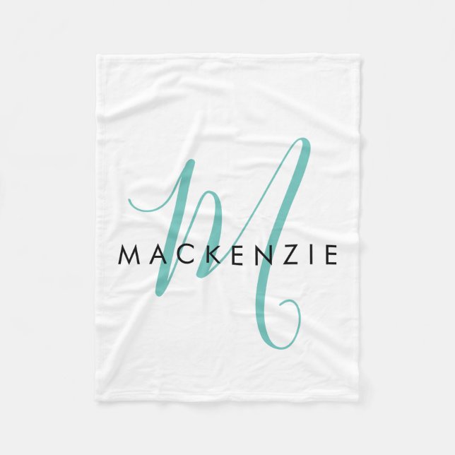 Couverture Polaire Élégant Turquoise de script blanc moderne Monogram (Devant)