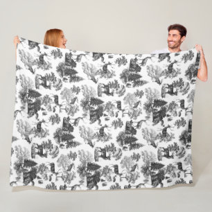 Couverture Polaire Elégant Vintage noir blanc français Toile Cerf
