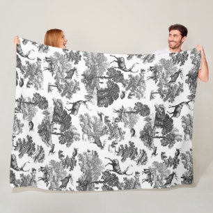 Couverture Polaire Elégant Vintage noir blanc français Toile Cerf