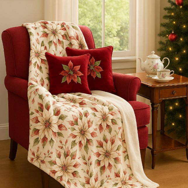 Couverture Polaire Elegant Vintage Poinsettia Winter  (Warm and cozy elegant poinsettia fleece blanket )
