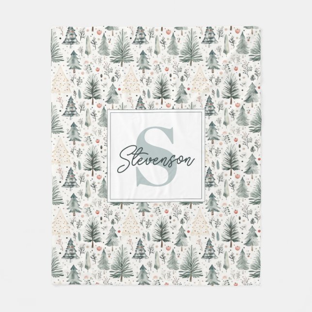 Couverture Polaire Elégante aquarelle Noël esthétique neutre (Devant)