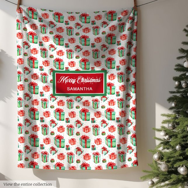 Couverture Polaire Elégante aquarelle rouge vert vert traditionnel je (Elegant watercolor red green traditional throw Fleece Blanket)