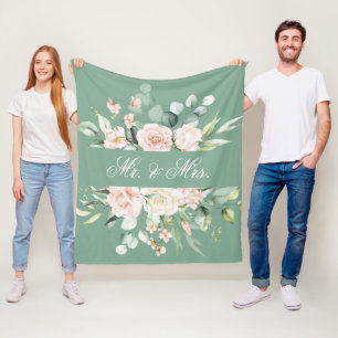 Couverture Polaire Elégante aquarelle verte florale M. & Mme Mariage