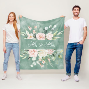 Couverture Polaire Elégante aquarelle verte florale M. & Mme Mariage