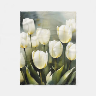 Couverture Polaire Élégante bande de tulipes blanches dans un jardin 