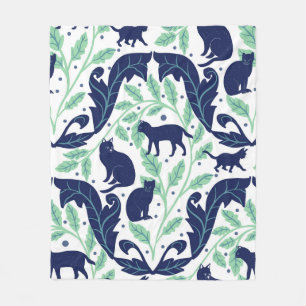 Couverture Polaire Élégante Chinoiserie Blue Mint Black Cat-Whimsical