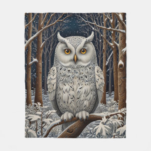 Couverture Polaire Élégante forêt d'hiver de chouette blanche boho