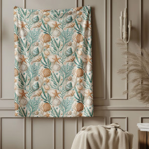 Couverture Polaire Elégante plage Parme Blanche Subtile Motif marin