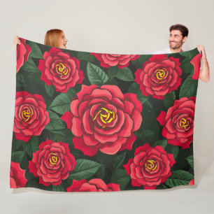Couverture Polaire Elégantes Roses rouges avec Motif Feuille vert ver