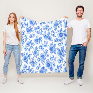 Couverture Polaire Élégants Tournesols Toile du Jouy – Botanique Bleu