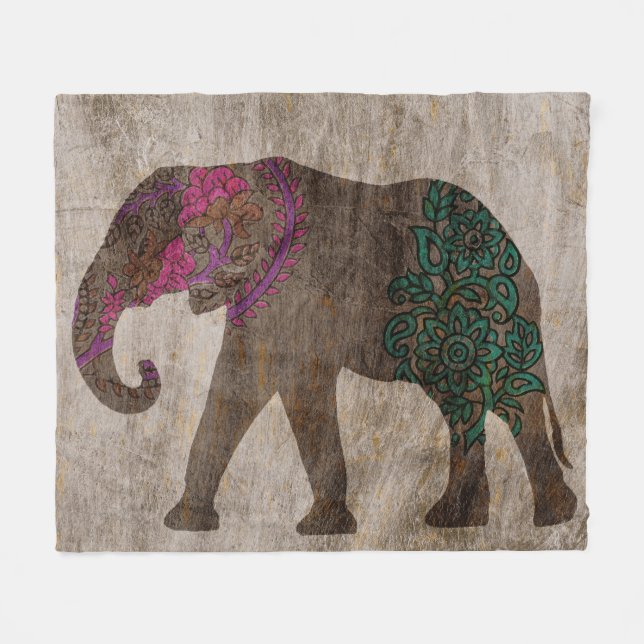 Couverture Polaire Eléphant asiatique tribal zen (Devant (Horizontal))