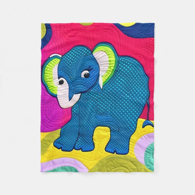 Couverture Polaire Eléphant Bébé Bleu Cute - Design Quilt (Devant)